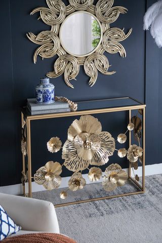 39.5" x 12" x 30.5" Gold Console Table with Mirrored Glass Top, Modern Entryway Table for Living Room Foyer Entryway