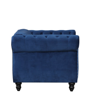 39" modern sofa Dutch plush upholstered sofa, solid wood legs, buttoned tufted backrest, Blue