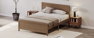 Wood Platform Bed Frame with Headboard, Mattress Foundation with Wood Slat Support, No Box Spring Needed, King Size, Walnut