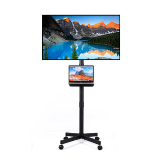 Mobile tv Stand on Wheels, Adjustable Tilt, with Media Shelf for 23-60 inch tvs, Holds up to 55 lbs, Max vesa 400x400mm