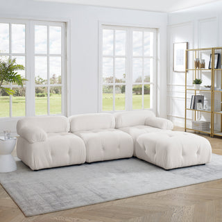 Modular Sectional Sofa – Button Tufted Design, DIY Combination, L-Shaped Couch with Reversible Ottoman, Ivory Teddy Fabric