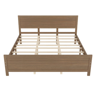 Wood Platform Bed Frame with Headboard, Mattress Foundation with Wood Slat Support, No Box Spring Needed, King Size, Walnut