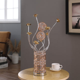 Aluminum Golden Rose Copper/Silver Wire Bud Flower Bud Table Lamp for Living Room, Nightstand Bedside Table Lamp for Bedroom, LED Lamp