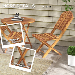 Outsunny 3-Piece Acacia Wood Bistro Set – Foldable Table & Chairs, Outdoor Garden Set for Backyard, Balcony, Deck, Porch – Natural Wood Finish