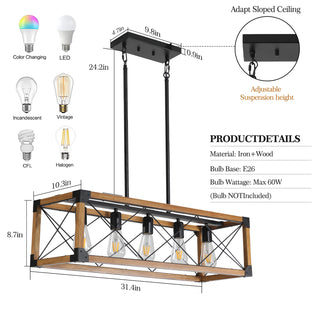 (Same as W1340111207/L1011) 5-Light Retro Farmhouse Chandelier For Kitchen, Living room, Dining room Walnut(No Bulbs)