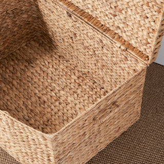 Rectangular Curve Water Hyacinth Woven Wicker Trunk with Handles - 26" x 19" x 14" - Natural Brown - For Clothes, Toys, Magazines and Book Storage