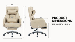 Swivel Ergonomic Office Chair, Technology Leather  High Back Office Chair with Lumbar Support Headrest, Sedentary Comfortable Boss Chair, 155° Reclining Computer Chair (Color : Beige)