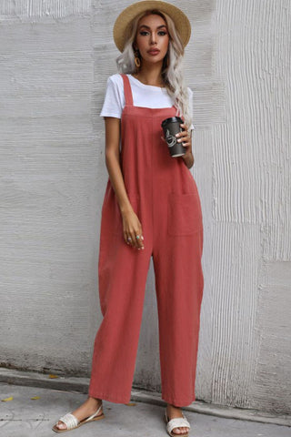 Perfee Wide Leg Overalls with Front Pockets