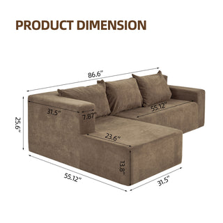 Modular Sectional Couch, Modern L-Shape Sectional Sofa with Chaise Lounge, Comfy Snow Velvet Fabric Corner Sofa Couch, Upholstered Couch for Living Room, Bedroom, Apartment