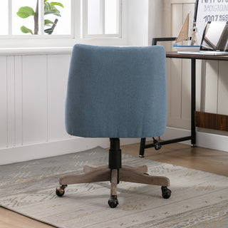 COOLMORE Office Chair Adjustable Height Swivel Chair with Wheels Linen Fabric Upholstered Computer Desk Chair with Wooden Legs (Navy Linen)