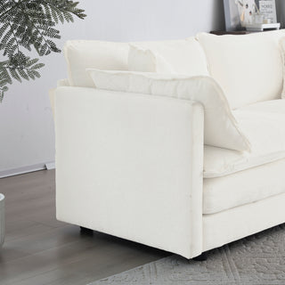 Modern Fabric Loveseat Sofa Couch for Living Room, Upholstered Large Size Deep Seat 2-Seat Sofa with 4 Pillows ,White Chenille