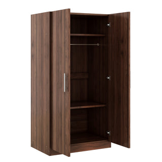 2-Door Wooden Wardrobe Armoire with 3 Storage Shelves, Brown