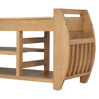 TREXM Retro Multifunctional Storage Bench with Cushion and Curved Side Panel for Entrance and Living Room (Natural)