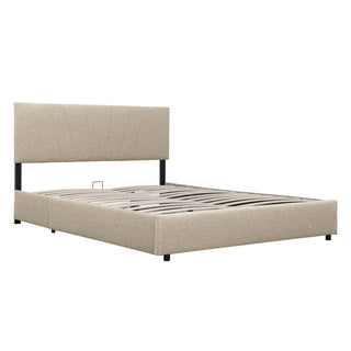 Full Upholstered Platform Bed with Lifting Storage, Full Size Bed Frame with Storage and Tufted Headboard,Wooden Platform Bed for Kids Teens Adults,No Box Spring Needed