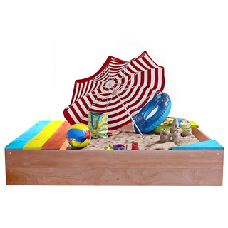 Children's Wooden Sandbox, Sandpit ,Kids Wood Playset Outdoor Backyard ,47.25"L x47.25"W x 7.87"H,Golden Red