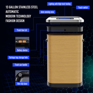 50L Smart Automatic Trash Can - Full Intelligent Sensor with Wood Finish