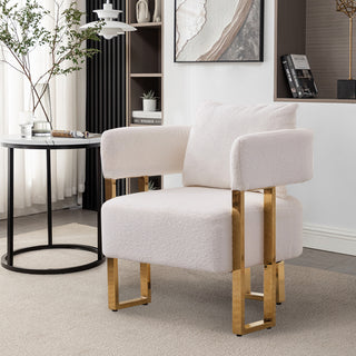 TS Modern decorative chair, living room side chair with gold metal legs, no wheels, suitable for dressing area, reception room, office,Teddy fleece upholstered metal foot sofa 1PC White