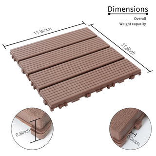 Plastic Interlocking Deck Tiles, 44 Pack, 11.8" x 11.8" Square, Waterproof Outdoor All-Weather Patio Decking Tiles for Poolside, Balcony, Backyard ,Dark Brown