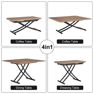 Modern Minimalist Multifunctional Lifting Table – 0.8-Inch Wood Grain Desktop with Black Metal Legs, Versatile Use as Dressing Table, Coffee Table, Dining Table, or Office Table