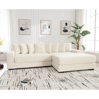 [NEW ARRIVED] [VIDEO PROVIDED] Oversized Two-Piece  Couches,  L Shaped Sofa, Corduroy, Right Chaise Daybed,with Armrests,Eight Throw Pillows,Corner Sofa,Easy To Assemble, Beige