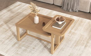 Modern 2 Piece Nesting Rattan Wood+ MDF Coffee Table Set in Natural