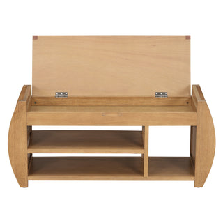 TREXM Retro Multifunctional Storage Bench with Cushion and Curved Side Panel for Entrance and Living Room (Natural)