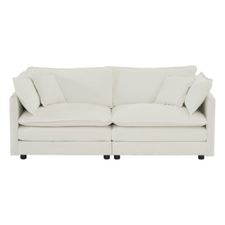 Modern Fabric Loveseat Sofa Couch for Living Room, Upholstered Large Size Deep Seat 2-Seat Sofa with 4 Pillows ,White Chenille