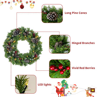 Pre-lit Xmas Tree Artificial Christmas 4-Piece Set, Garland, Wreath and Set of 2 Entrance Trees X-mas with Led Lights, Christmas Tree