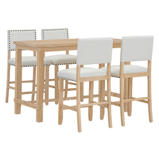 TREXM 5-Piece Counter Height Dining Set, Classic Elegant Table and 4 Chairs in Natural Wood Wash