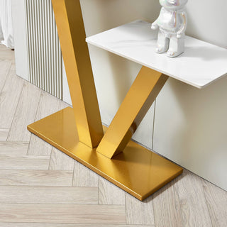 47.2"Modern Console Table, Exquisite shape design, Metal Frame with Adjustable foot pads for Entrance, Corridor, Living room & Office.(Gold)