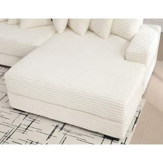 [NEW ARRIVED] [VIDEO PROVIDED] Oversized Two-Piece  Couches,  L Shaped Sofa, Corduroy, Right Chaise Daybed,with Armrests,Eight Throw Pillows,Corner Sofa,Easy To Assemble, Beige