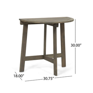 Outdoor Half-Round Folding Acacia Wood Bistro Table, Grey Finish