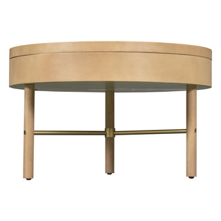 Modern Round Wood Rotating Tray Coffee Table with Storage & Metal Legs in Natural