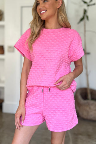 Double Take Full Size Texture T-Shirt and Shorts Set