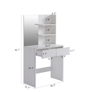 Vanity desk with mirror, dressing table with 2 drawers, white color