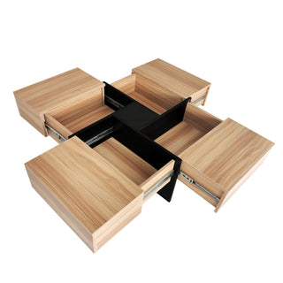 ON-TREND Unique Design Coffee Table with 4 Hidden Storage Compartments, Extendable Sliding Tabletop, UV High-Gloss Square Cocktail Table for Living Room, 31.5"x31.5"