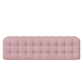 All Covered Velvet Upholstered Ottoman, Rectangular Footstool, Bedroom Footstool, No Assembly Required, Elegant and Luxurious, Pink