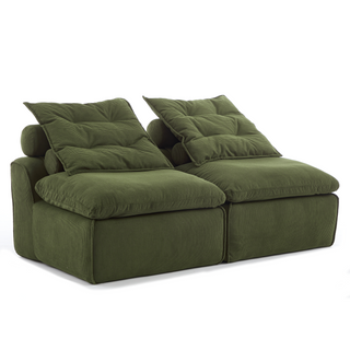 [NEW ARRIVED] [VIDEO PROVIDED]Modular Sofa,No Armrests,At will DIY,Soft Corduroy Fabric,Neck Pillow-Back Lounge Sofa Chair,Reading Nook, or Apartment Living, Lumbar Pillow,2 Seats,Upholstered,Green