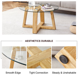 Modern practical circular coffee tables. Made of transparent tempered glass tabletop and wood colored MDF material. Suitable for living rooms and bedrooms.31.5"*31.5"*17.7"