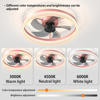 Ceiling Fans with Lights Dimmable LED Embedded installation of thin modern ceiling fans(Pink)