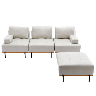 100.7'' L-Shape Sectional Sofa 3-Seater Couches with a Removable Ottoman, Comfortable Fabric for Living Room, Apartment, Beige