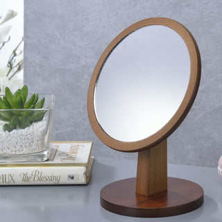 9.5" Tall Polyresin and Wood Make-Up Mirror on a Pedestal, Walnut finish