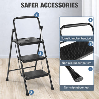 Non-slip 3 step ladder, Quick folding steel ladder, Portable step tools