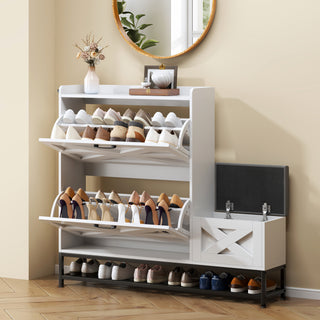 Shoe Cabinet, Entry Home Shoe Cabinet, Entrance Balcony Storage Cabinet, Large Capacity Shoe Rack, White