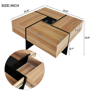 ON-TREND Unique Design Coffee Table with 4 Hidden Storage Compartments, Extendable Sliding Tabletop, UV High-Gloss Square Cocktail Table for Living Room, 31.5"x31.5"