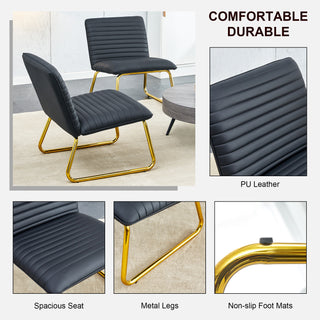 Black minimalist armless sofa chair with Pu backrest and golden metal legs, ideal for offices, restaurants, kitchens, and bedrooms