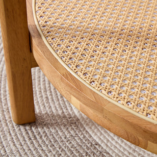 Modern simple circular double-layer solid wood tea table rattan woven Chinese side table small round table suitable for living room, dining room and bedroom