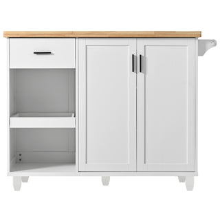 K&K Kitchen Island with Foldable Countertop, Rolling Storage Cart with Slide-Out Shelf, Towel Rack, Drawer, and Wheels, for Kitchen, Dining Room, Living Room, White