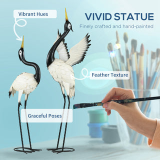 Outsunny Heron Garden Statues, 35.5" & 40.5" Standing Bird Sculptures, Metal Yard Art for Lawn, Patio, Backyard, Landscape Decoration, Set of 2, White & Black