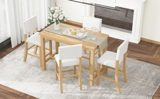 TREXM 5-Piece Counter Height Dining Set, Classic Elegant Table and 4 Chairs in Natural Wood Wash